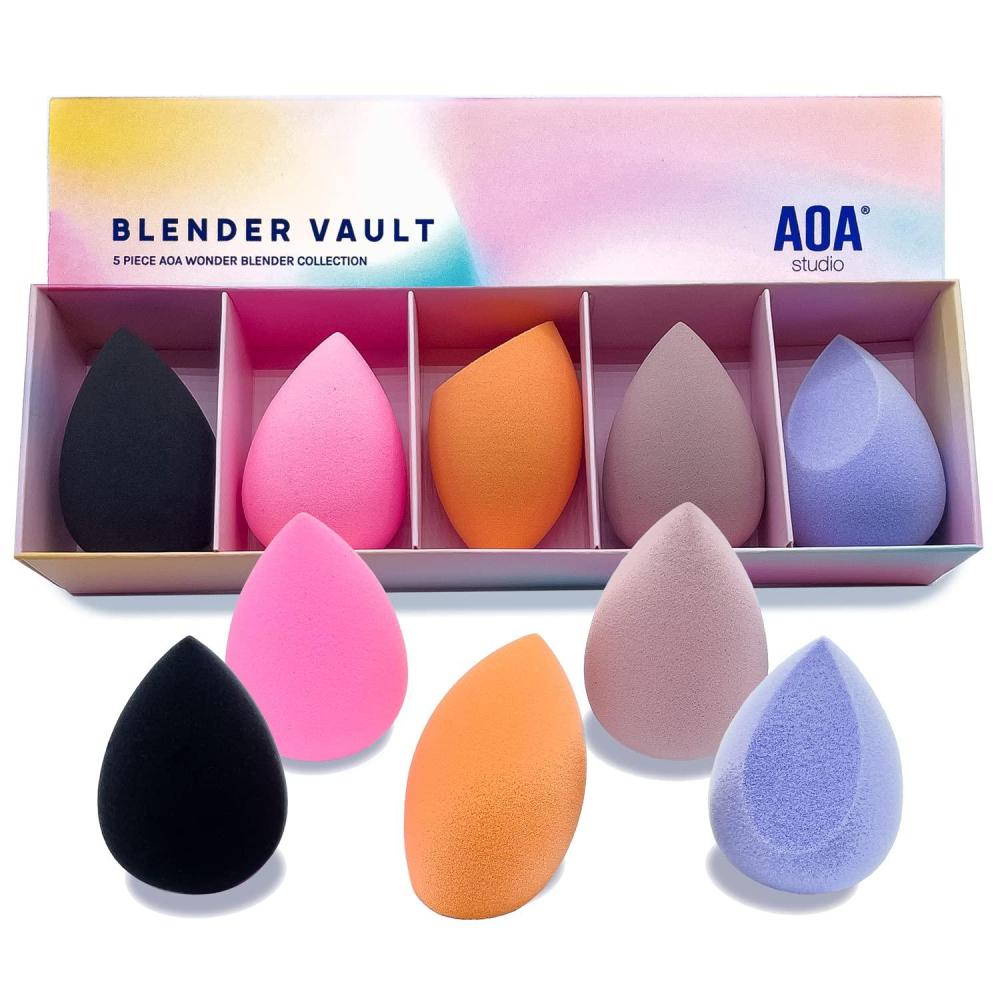 image:imageAOA Studio Beauty Makeup Sponge Blender Multiple Combo Set for Gift Makeup Blender Latex Free and High Definition set of 5 For Powder Cream and Liquid
