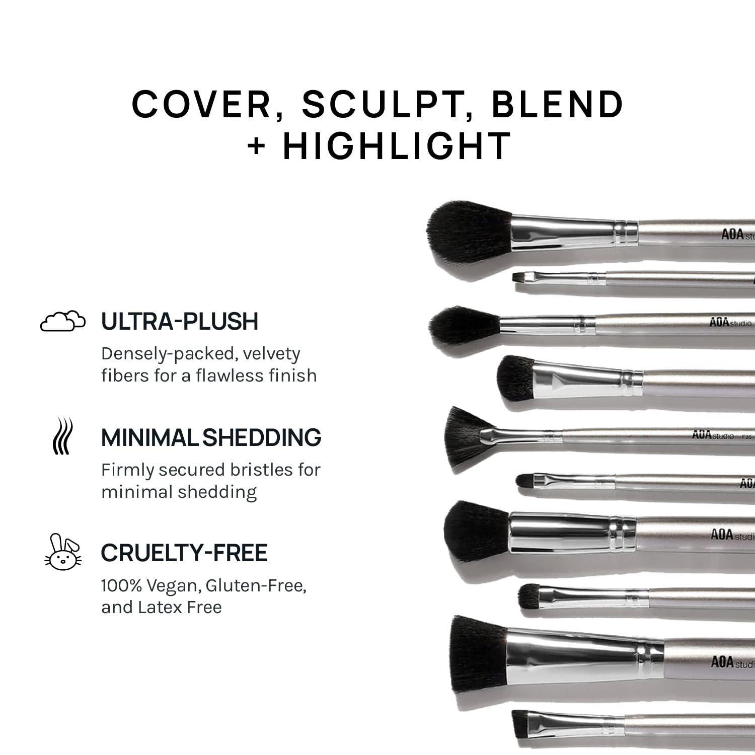 image:imageAOA Studio 10Piece Silver Brush Set Professional Set Foundation Blending Blush Powder Kabuki Brushes 10PCS Silver SetSilver Set