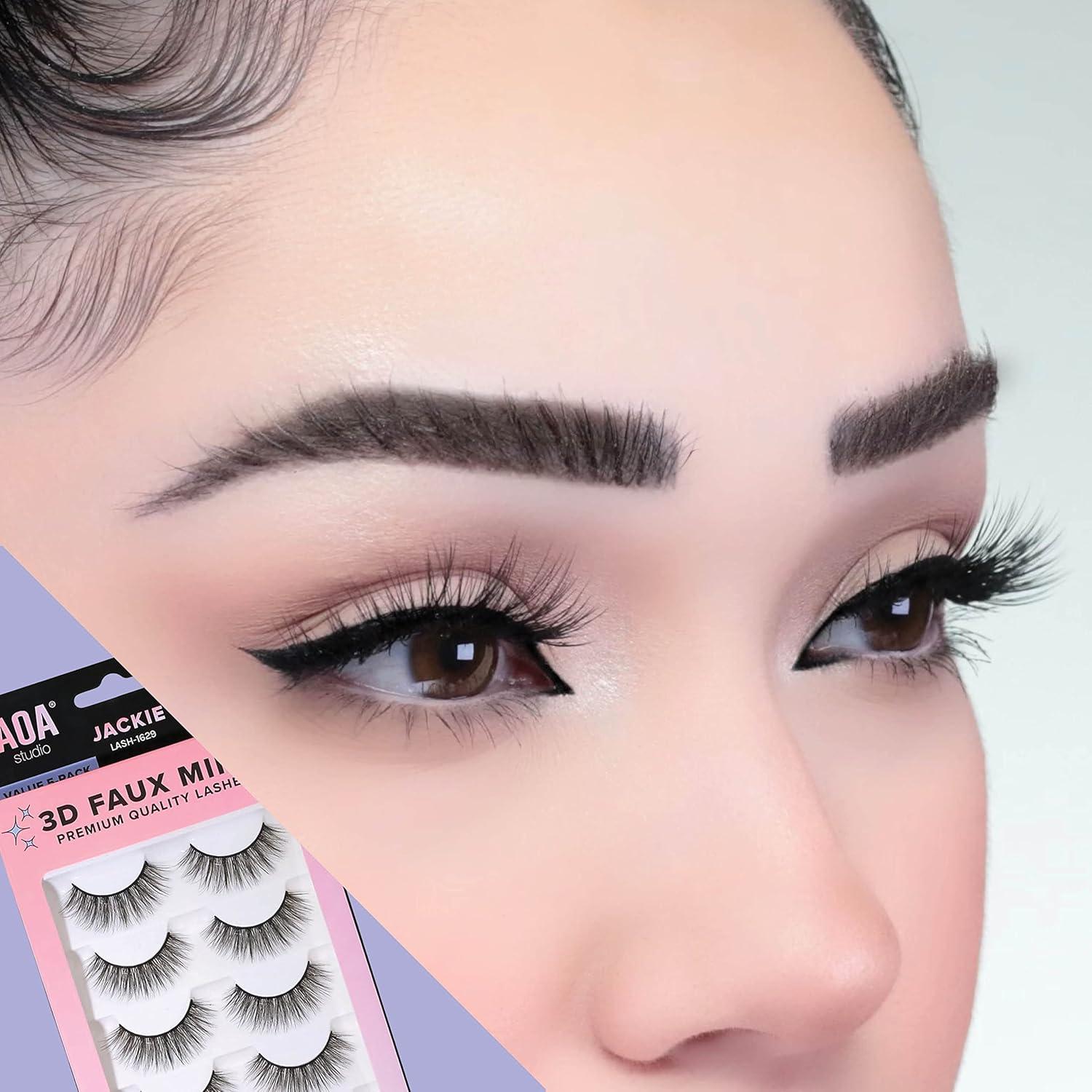 image:imageAOA Studio 3D False Eyelash 5 Pairs Natural Handmade Eyelashes Natural Volume Reusable Soft Makeup False Eyelashes 100 Percent Handmade Cruelty Free JackieJackie