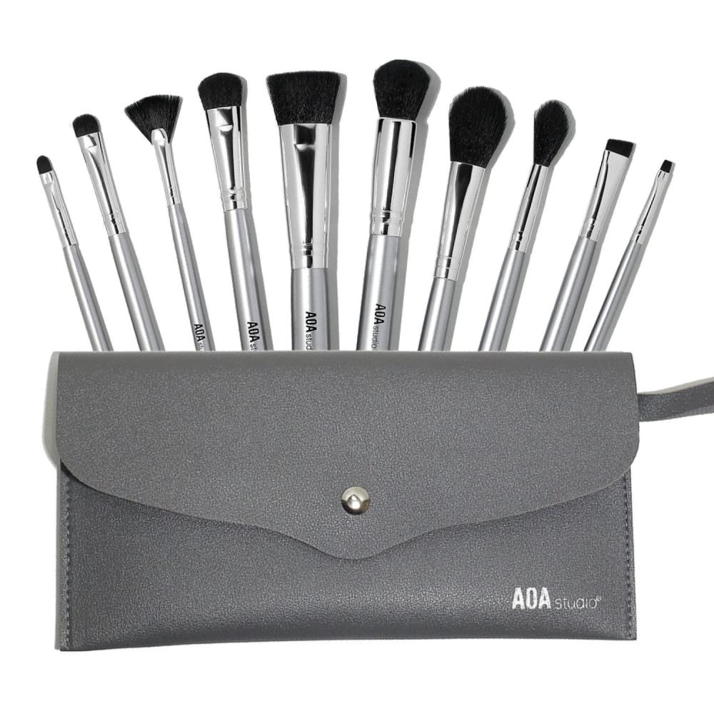 image:imageAOA Studio 10Piece Silver Brush Set Professional Set Foundation Blending Blush Powder Kabuki Brushes 10PCS Silver SetSilver Set