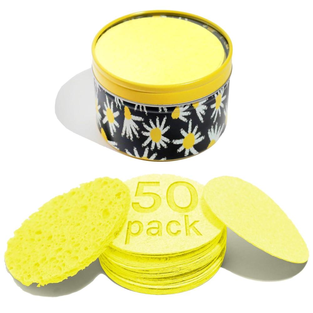 image:imageAOA Studio 50Count Compressed Facial Sponges 100 Natural Cosmetic Spa Sponges for Facial Cleansing Exfoliating Mask Remove for Makeup Dead Skin and Dirt White 50 countsYellow
