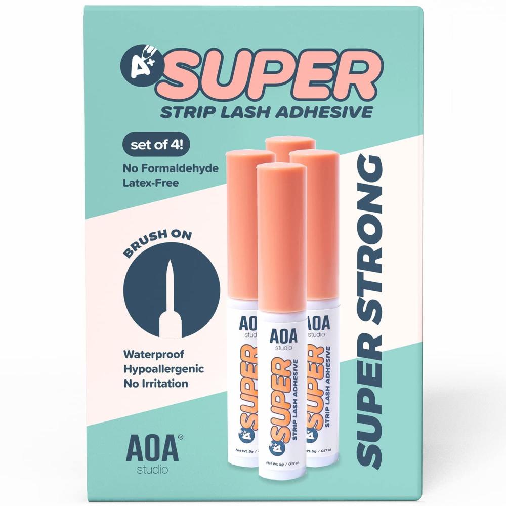 image:imageAOA Studio Eyelash Lash Glue Enhancers 4pcs Strip Lash Adhesive Strong Hold Water Proof Formula No Irritation Latex Free Long Lasing Quick Dry Eyelash Adhesive 017oz Each 4 Pack Clear4 Pack