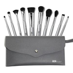 AOA Studio 10-Piece Silver Brush Set Professional Set – Foundation, Blending, Blush, Powder Kabuki Brushes 10PCS (Silver Set)(Silver Set)