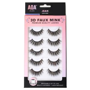 AOA Studio 3D False Eyelash 5 Pairs Natural Handmade Eyelashes Natural Volume Reusable Soft Makeup False Eyelashes 100 Percent Handmade Cruelty Free (Jackie)(Jean)