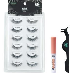 AOA Studio 6 Pairs Alexis Natural Handmade False Eyelashes with Glue and Tweezer Lash Kit Natural Volume Reusable Fake Eyelashes 100 Percent Handmade Cruelty Free(Scarlette)