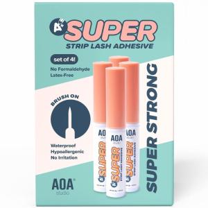 AOA Studio Eyelash Lash Glue Enhancers 4pcs Strip Lash Adhesive Strong Hold Water Proof Formula No Irritation Latex Free Long Lasing Quick Dry Eyelash Adhesive 0.17oz Each (4 Pack) (Clear)(4 Pack)