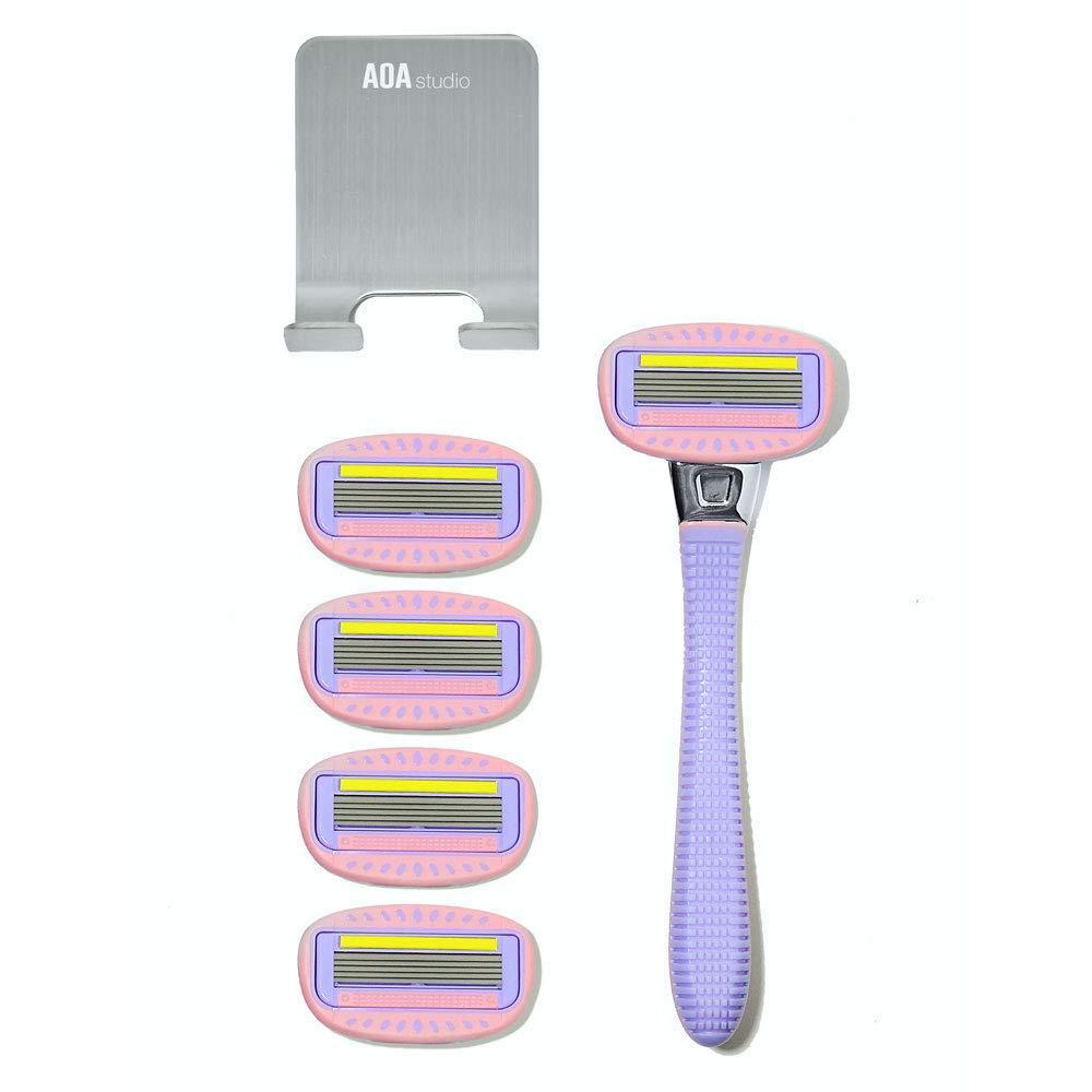 image:imageAOA Studio Womens 5Blade 7pc Kit Including 1pc Handle 5pcs FiveBlade Heads from Swedish1pcs Stainless Steel Shower Hook Hydrating Aloe and Vitamin E Strip Cleanest Closest Comfortable Shave
