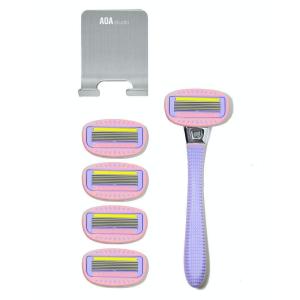 AOA Studio Women’s 5-Blade 7pc Kit Including 1pc Handle 5pcs Five-Blade Heads from Swedish1pcs Stainless Steel Shower Hook Hydrating Aloe and Vitamin E Strip Cleanest, Closest, Comfortable Shave
