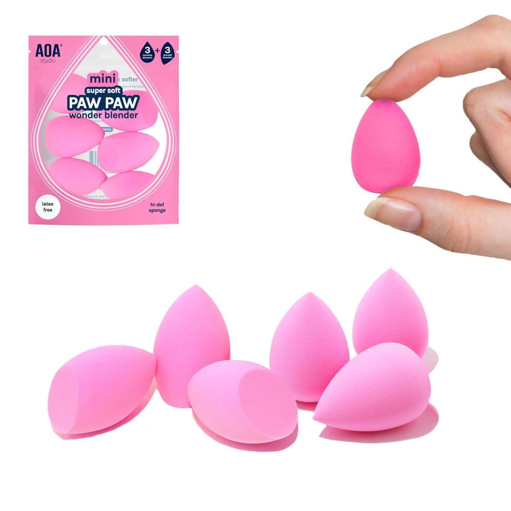 image:imageAOA STUDIO Collection MiNi Makeup Sponge Set Blender Latex Free and Highdefinition of 6 For Powder Cream Liquid Super Soft Wonder Beauty Cosmetic 3 Tear Drop  Beveled Shape Pink
