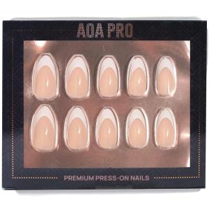 AOA Studio Pro Press-On Nails Luxe, durable, Reusable Nails, Perfect Manicure in Minutes Kit Include 24 Nails, Nail File, Nail Glue, Wooden Cuticle Wand (French Long)(French Long)