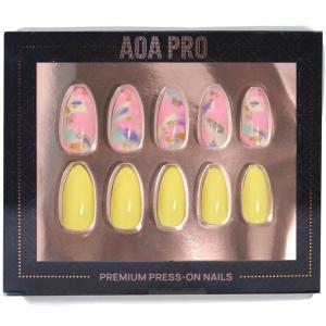 AOA Studio Pro Press-On Nails Luxe, durable, Reusable Nails, Perfect Manicure in Minutes Kit Include 24 Nails, Nail File, Nail Glue, Wooden Cuticle Wand (French Long)(10 Abstract)